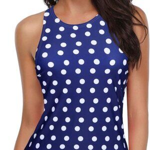 Blue And White Polka Dot Swim Top Tankini Sz S